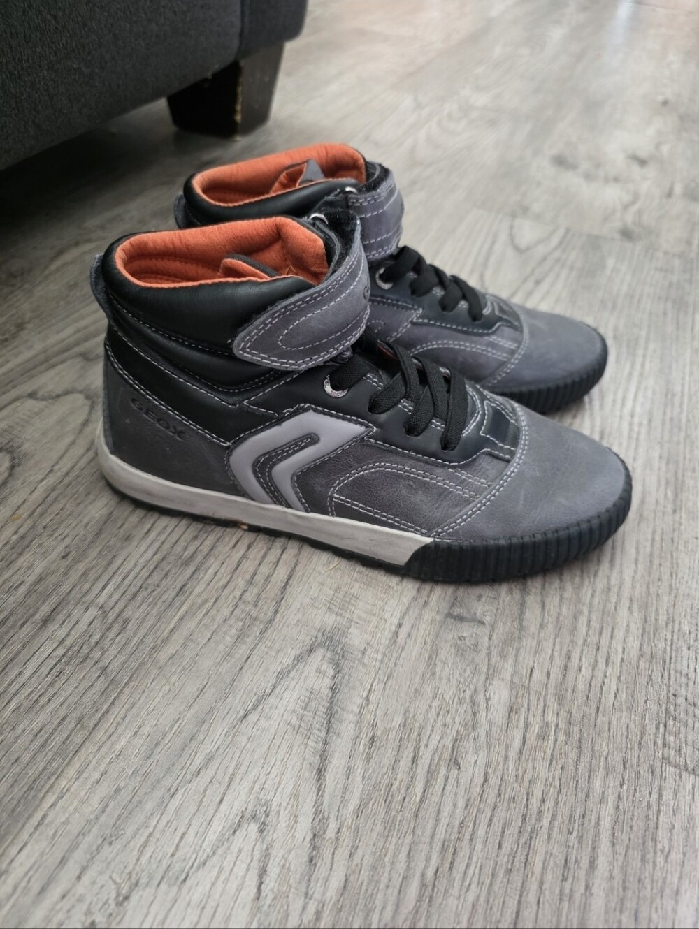 Geox Boys Gray High-Top Shoes with Orange Lining